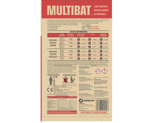 Multibat aditiv pentru zidărie și tencuială, informații despre rețetă