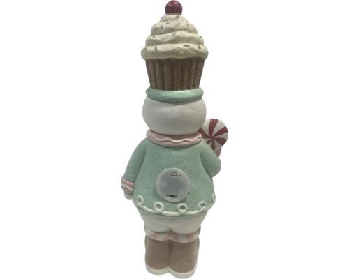 Figurină decorativă om de zăpadă cu brioșă și acadea