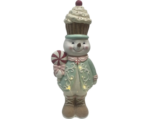 Figurină decorativă om de zăpadă cu brioșă și acadea