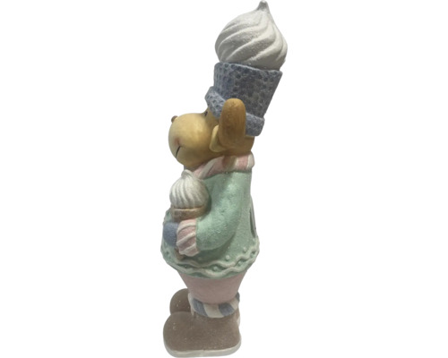 Figurină decorativă de elan cu înghețată în mână și pe cap.