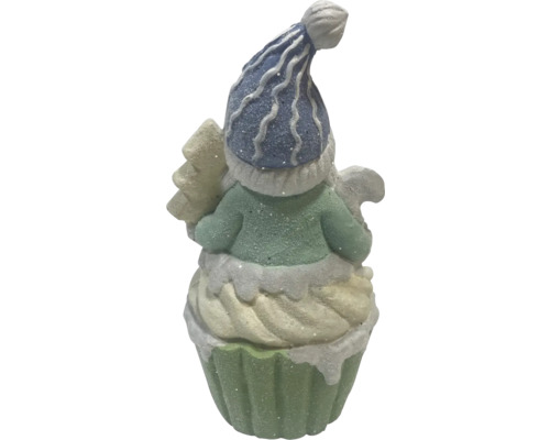 Figurină decorativă pitic pe brioșă cu brad