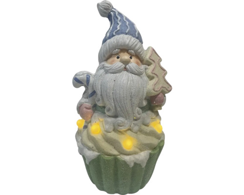 Figurină decorativă Moș Crăciun în formă de brioșă cu iluminare LED