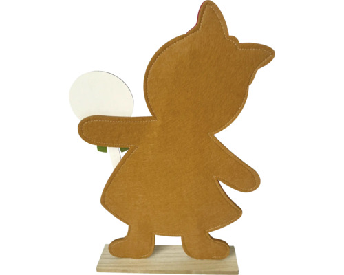 Figurină decorativă a unei fete din pâslă pe o bază de lemn