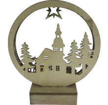 Lumină decorativă din lemn cu case și copaci pentru o atmosferă festivă