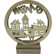 Lampă decorativă din lemn cu silueta orașului și inscripție