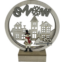 Glob decorativ cu zăpadă, cu om de zăpadă, case și cadouri