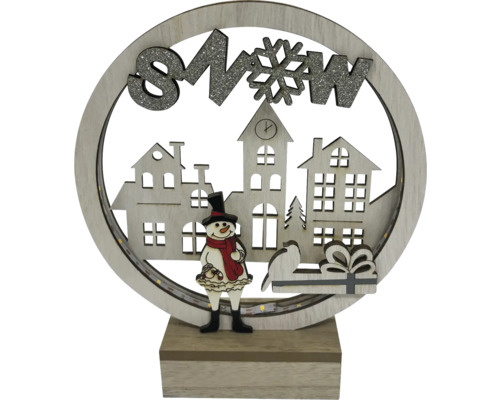 Glob decorativ cu zăpadă, cu om de zăpadă, case și cadouri