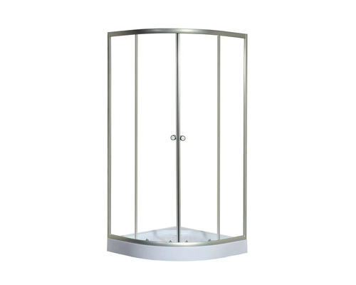 Cabină de duș pe colț cu uși de sticlă și cadă de duș