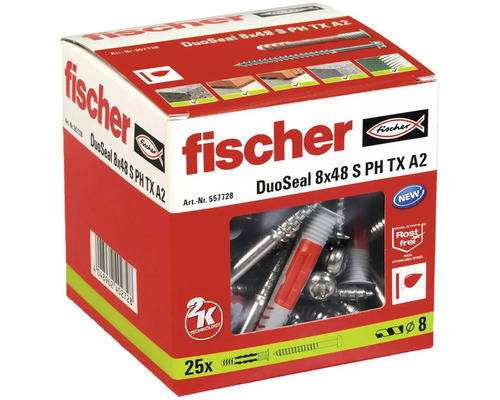 Dibluri Fischer DuoSeal 8x48 cu șuruburi, 25 bucăți în ambalaj