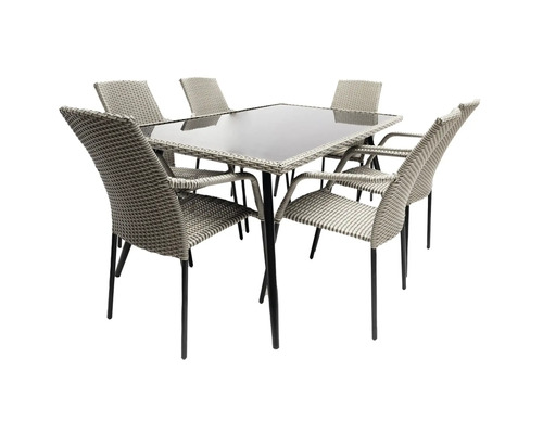 Set mobilier grădină/terasă Vichy metal/ ratan sintetic 7 piese 6 locuri gri