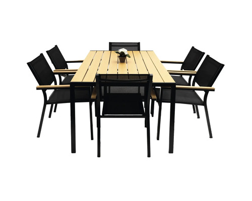 Set mobilier grădină/terasă Teslin aluminiu 7 piese 6 locuri negru