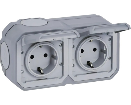 Priza dublă de exterior cu capac rabatabil