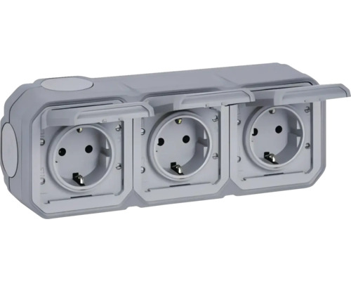 Priza triplă de exterior cu capac rabatabil