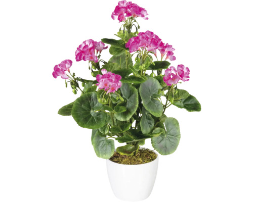 Floare artificială Mușcată în ghiveci ceramic H 40 cm roz