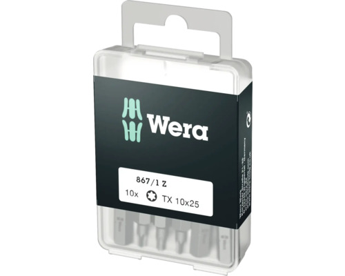 Set biți Wera TX10 x 25mm, 10 piese Set biți Wera 867/1 Z, Torx TX 10x25, 10 bucăți în ambalaj transparent