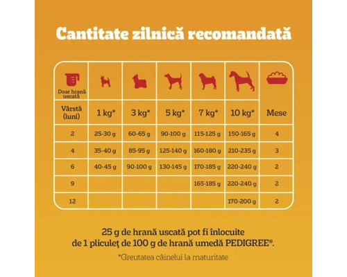 Tabel cu cantitatea zilnică recomandată de hrană pentru câini în funcție de vârstă și greutate