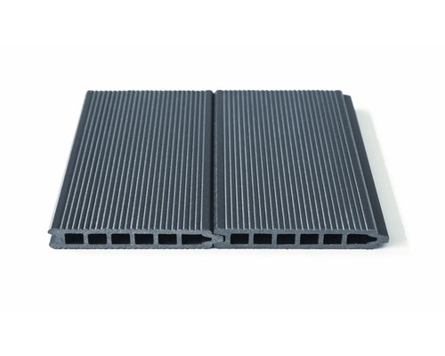 Scândură WPC 3D cu rizuri 20x140x2000 mm gri lucios Două scânduri de terasă din material compozit cu profil canelat