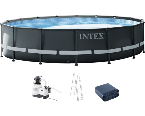 Piscină cu cadru metalic INTEX Ultra Frame Set Ø 488 cm H 122 cm capacitate 19156 l gri inclus filtru, vlies, copertină, scară