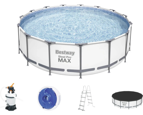 Piscină cu cadru metalic Bestway Steel Pro MAX™ Ø 457 cm H 122 cm capacitate 16015 l inclus sistem de filtru, scară, prelată, dozator