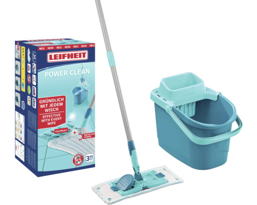 Set curățenie Leifheit Powerclean M, lungime mop 148cm, rezervă mop Ø33cm Set mop Leifheit Power Clean cu găleată și storcător