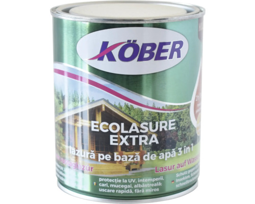 Lazură pe bază de apă Ecolasure Extra Köber gri 2,5 l Cutie de vopsea cu lazură pentru lemn Köber Ecolasure Extra pentru protecția și decorarea lemnului