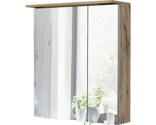 Dulap baie cu oglindă Profil16 60x72 cm PAL stejar natur 2 uşi iluminare LED Dulap cu oglindă cu două uși și rafturi interioare