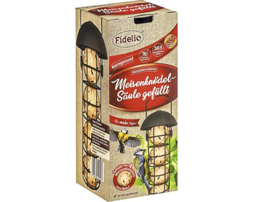 Bile cu grăsime Fidelio 4 buc. Coloană pentru găluște de pițigoi Fidelio umplută cu hrană pentru tot timpul anului, 4 găluște de pițigoi fără plasă pentru păsări sălbatice