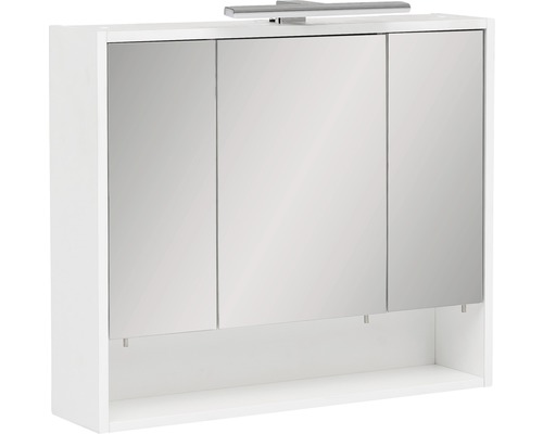 Dulap baie cu oglindă Kimi, 3 uși, poliță, iluminare LED, PAL, 70x65 cm alb