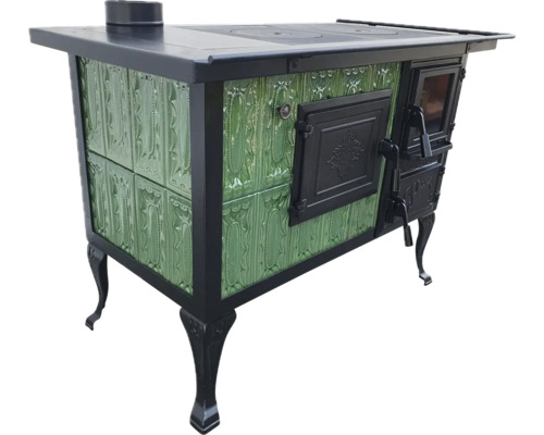 Sobă pe lemne cu plită și plăci ornamentate