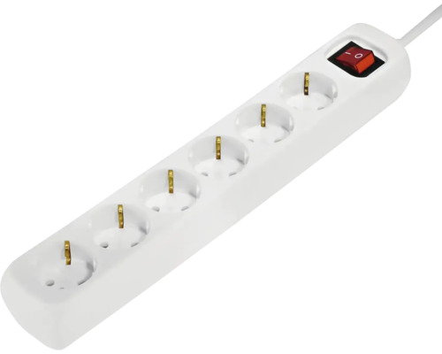 Prelungitor electric Hama 6 prize 3m 3500W alb, cu întrerupător Multiplu cu cinci prize și întrerupător