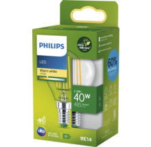 Bec LED Philips E14 2,3W 485 lumeni, glob clar P45, lumină caldă CRI80