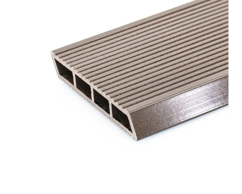 Scândură de terasă din plastic cu suprafață canelată și profil cu camere goale