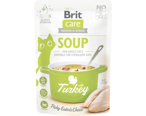 Hrană umedă pentru pisici Brit Care supă cu curcan 75 g Brit Care supă pentru pisici cu curcan pentru pisici adulte sterilizate, 75 grame