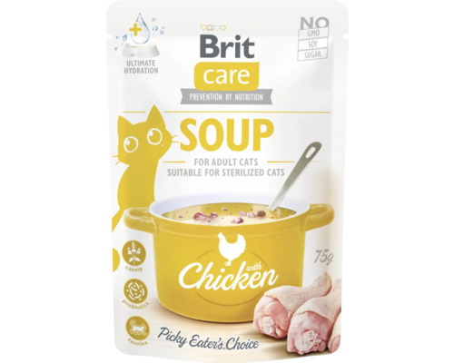 Hrană umedă pentru pisici Brit Care supă cu pui 75 g Supă pentru pisici Brit Care cu pui pentru pisici adulte sterilizate, 75 grame