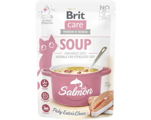 Hrană umedă pentru pisici Brit Care supă cu somon 75 g Supă Brit Care cu somon pentru pisici adulte sterilizate, 75 de grame