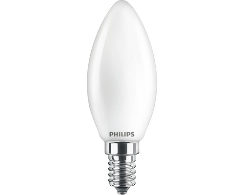 Bec LED Philips E14 4,3W 470 lumeni, glob mat lumânare, lumină caldă