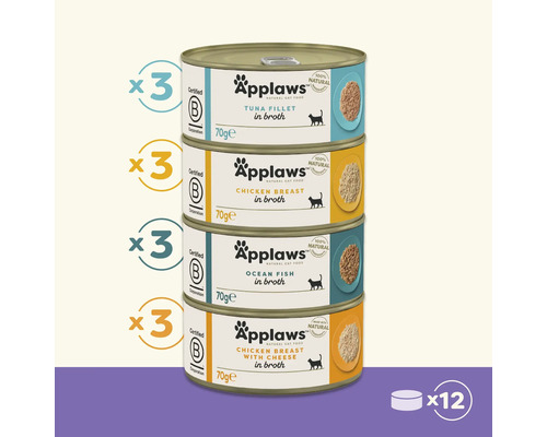 Hrană umedă pentru pisici Applaws, sortimente mixte, cutii de 70 de grame, 24 de cutii în total