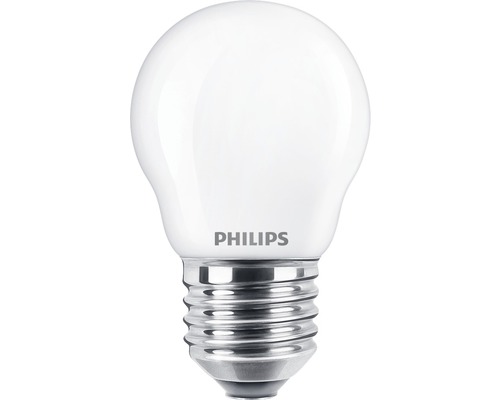 Bec LED Philips E27 4,3W 470 lumeni, glob mat P45, lumină caldă