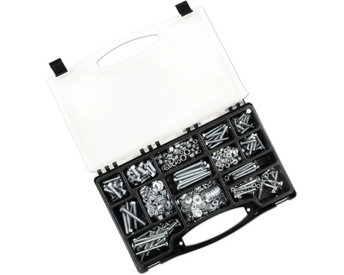 Cutie de sortiment cu șuruburi, piulițe și șaibe