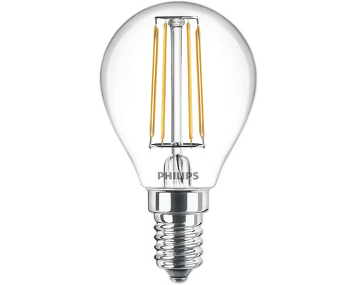 Bec LED Philips E14 2,3W 485 lumeni, glob transparent P45, lumină neutră