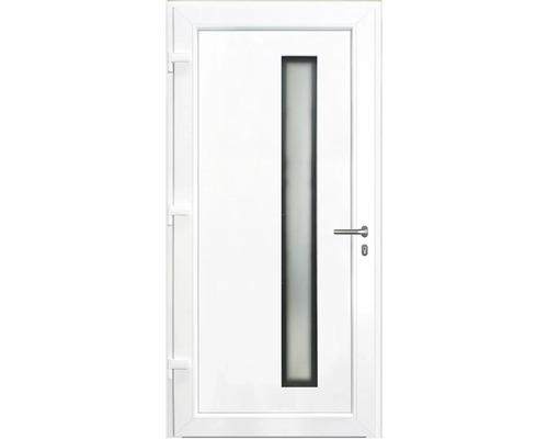 Ușă de intrare albă cu inserție verticală de sticlă