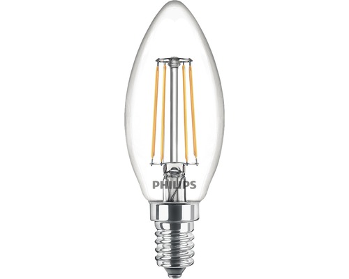 Bec LED Philips E14 6,5W 806 lumeni, glob clar lumânare, lumină caldă
