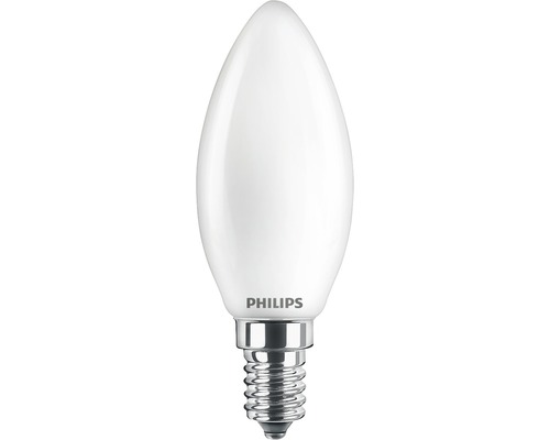 Bec LED Philips E14 6,5W 806 lumeni, glob mat lumânare, lumină caldă