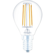 Bec LED Philips E14 2,3W 485 lumeni, glob clar P45, lumină caldă CRI80