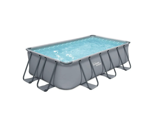 Set piscină cu cadru metalic 400x200x100 cm capacitate 7075 l gri inclus scară, skimmer și filtru