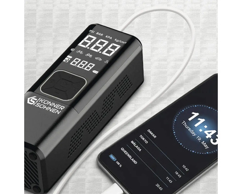 Pompă de aer electrică cu afișaj digital și smartphone pentru încărcare