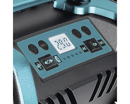 Prim-plan cu panoul de control al unui compresor cu afișaj digital și comutatoare