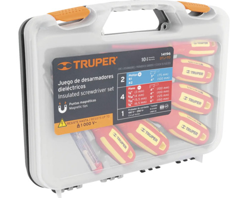 Set șurubelnițe izolate Truper cu zece piese în valiză