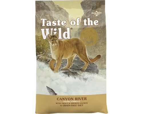 Hrană pentru pisici Taste of the Wild Canyon River cu păstrăv și somon afumat într-un ambalaj