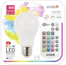 Bec LED RGBW Avide E27 9,7W 806 lumeni, glob mat A60, cu telecomandă